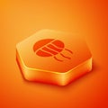 Isometric Jellyfish icon isolated on orange background. Orange hexagon button. Vector