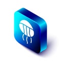 Isometric Jellyfish icon isolated on white background. Blue square button. Vector