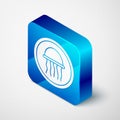 Isometric Jellyfish on a plate icon isolated on grey background. Blue square button. Vector.