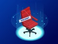 Isometric Job recruiting advertisement, Job opportunity. Office chair and a sign vacant. Hiring and recruitment Royalty Free Stock Photo