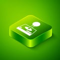 Isometric Joystick for arcade machine icon isolated on green background. Joystick gamepad. Green square button. Vector