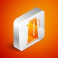 Isometric Kettle with handle icon isolated on orange background. Teapot icon. Silver square button. Vector