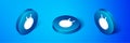 Isometric Kettlebell icon isolated on blue background. Sport equipment. Blue circle button. Vector Royalty Free Stock Photo