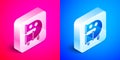 Isometric Kid playground slide pipe icon isolated on pink and blue background. Silver square button. Vector