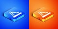 Isometric Kid slide icon isolated on blue and orange background. Childrens slide. Square button. Vector