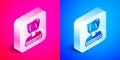 Isometric Kidnaping icon isolated on pink and blue background. Human trafficking concept. Abduction sign. Arrested