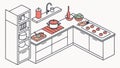 Isometric Kitchen Design with Corner Counter and Appliances, vector design Generative AI Royalty Free Stock Photo