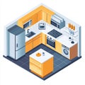 Modern Isometric Kitchen Design with Appliances and Furniture Royalty Free Stock Photo