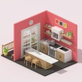 Isometric 3d kitchen interrior Royalty Free Stock Photo