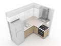 Isometric of Kitchen type L-Shape.