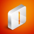 Isometric Knife icon isolated on orange background. Cutlery symbol. Silver square button. Vector