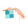 Isometric knitting set with isolated colourful icons and images of human hands with needles and clue vector illustration Royalty Free Stock Photo