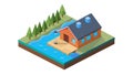 Isometric Lakeside House with Dock and Natural Waterfront, vector design Generative AI Royalty Free Stock Photo