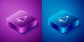 Isometric Lamp hanging icon isolated on blue and purple background. Ceiling lamp light bulb. Square button. Vector Royalty Free Stock Photo
