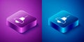 Isometric Lamp hanging icon isolated on blue and purple background. Ceiling lamp light bulb. Square button. Vector Royalty Free Stock Photo