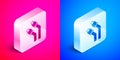 Isometric LAN cable network internet icon isolated on pink and blue background. Silver square button. Vector Royalty Free Stock Photo