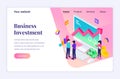 Isometric landing page design concept of Business Investment. Two businessmen shaking hands in agreement on investment in their Royalty Free Stock Photo