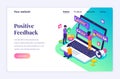 Isometric landing page design concept of Customer reviews concept People giving stars rating review and feedback