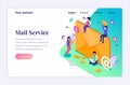 Isometric landing page design concept of Email marketing mailing services with characters