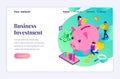 Isometric landing page design concept of Investment  People putting coin money into a piggy bank  money saving Royalty Free Stock Photo