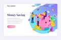 Isometric landing page design concept of Investment. People putting coin money into a piggy bank  money saving Royalty Free Stock Photo