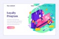 Isometric landing page design concept of Loyalty marketing program with character Discount and loyalty card