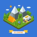 Isometric Landscape with Camp and RV Royalty Free Stock Photo