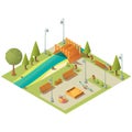 Isometric landscape of city park with playground