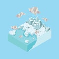 Isometric landscape with igloo. Vector illustration decorative design