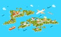 Isometric landscapes with airport,airplane, building, boat, marine. set of landscape airport in island.3d isometric gps navigation