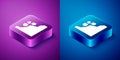 Isometric Landslide icon isolated on blue and purple background. Stones fall from the rock. Boulders rolling down a hill