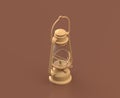 Isometric lantern, camping object and scene, monochrome yellow camping equipment on brown background, 3D Rendering
