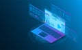 Isometric laptop analysis information.Futuristic concept.vector and illsutration Royalty Free Stock Photo