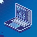 Isometric Laptop on Blue. Creating a Site Layout