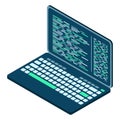 Isometric Laptop. 3d isometric laptop computer. Abstract programming language and program code on a laptop screen. Vector Royalty Free Stock Photo