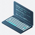 Isometric Laptop. 3d isometric laptop computer. Abstract programming language and program code on a laptop screen. Vector Royalty Free Stock Photo