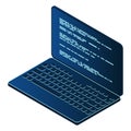 Isometric Laptop. 3d isometric laptop computer. Abstract programming language and program code on a laptop screen. Vector Royalty Free Stock Photo