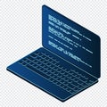 Isometric Laptop. 3d isometric laptop computer. Abstract programming language and program code on a laptop screen. Vector Royalty Free Stock Photo