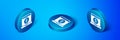 Isometric Laptop with dollar icon isolated on blue background. Sending money around the world, money transfer, online Royalty Free Stock Photo