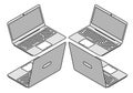 Isometric laptop in four views, illustration in line style