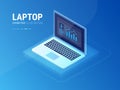 Isometric laptop high quality vector illustration with user info