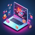 Isometric laptop online shopping concept by Generative Ai Royalty Free Stock Photo