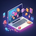 Isometric laptop online shopping concept by Generative Ai Royalty Free Stock Photo