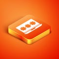 Isometric Laptop with password notification icon isolated on orange background. Security, personal access, user