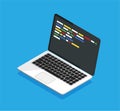 Isometric laptop with programming code on a display. Royalty Free Stock Photo