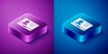 Isometric Laptop with resume icon isolated on blue and purple background. CV application. Searching professional staff Royalty Free Stock Photo