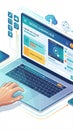 Isometric laptop showing digital learning hub with hand using trackpad. Modern tech style for education concepts. Ideal for e Royalty Free Stock Photo