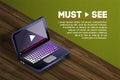 Isometric laptop youtube video watching vector template