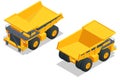 Isometric Large quarry dump truck. Heavy mining dumper isolated on white. Equipment for high-mining industry.