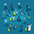 Isometric large set of passengers for illustrations, international airport, business ladies and businessmen